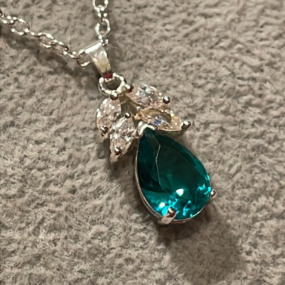 Aqua Blue Angel Pendant Necklace 17” - Picture 5 of 8